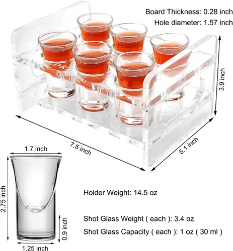 Vista 6 de D&Z Bandeja de vidrio acrílico para servir con 6 vasos de chupito transparentes de tequila de base pesada de 1 oz