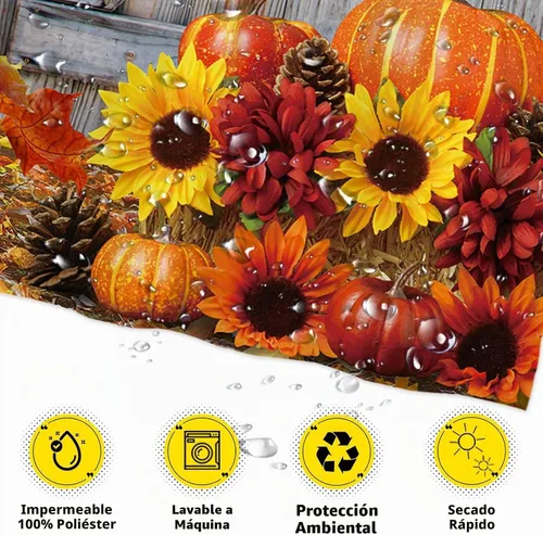 Vista 3 de Funnytree Cortina de ducha rústica de 72 x 72 pulgadas, diseño rústico de otoño, puerta de granero, girasoles, cosecha de Acción de Gracias