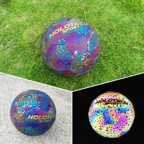 Vista 4 de WTOPSBO - Balón de fútbol tamaño 4/5, pelota de fútbol holográfica reflectante brillante, pelotas de fútbol de cuero PU brillante