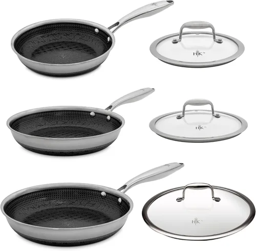 Vista 11 de Hell's Kitchen Sartén Híbrida de 8", Acero Inoxidable Tri-Clad y Cerámica Antiadherente Libre de PFAS, sin PFOA, sin PTFE, sin Teflón, Batería