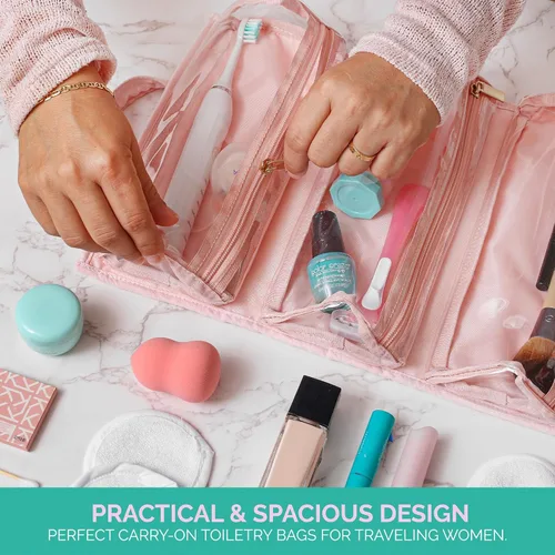 Vista 3 de Neceser de viaje colgante para mujer, bolsa de viaje plegable para mujer, 4 bolsas de viaje extraíbles XL aprobadas por la TSA para cosméticos