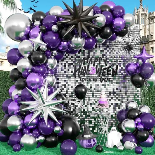 Vista 15 de Kit de arco de globos de baloncesto, kit de guirnalda de globos negros y naranjas, globos de estrella plateada de papel aluminio para baloncesto