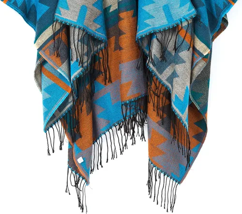 Vista 12 de Chales cálidos para mujer, cárdigan con frente abierto, estilo vintage, poncho