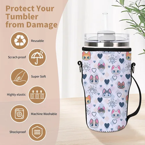 Vista 5 de AUPET Bolsa de transporte para botella de agua apta para vasos Stanley Flowstate IceFlow Yeti de 30/20/14 onzas, accesorios de taza con bolsa