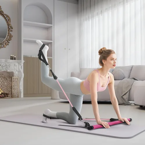 Vista 7 de Kit de barra de pilates con bandas de resistencia, barra de pilates portátil para gimnasio en casa, yoga y entrenamientos de cuerpo completo,
