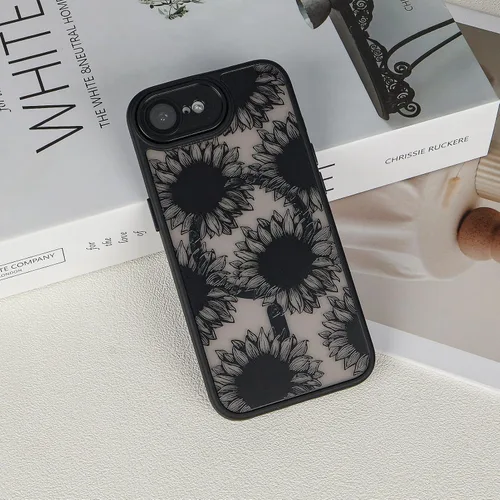 Vista 6 de Compatible con iPhone 16E - Funda magnética mate translúcida negra, cubierta trasera dura con bonito patrón de flores y funda magnética de lujo a