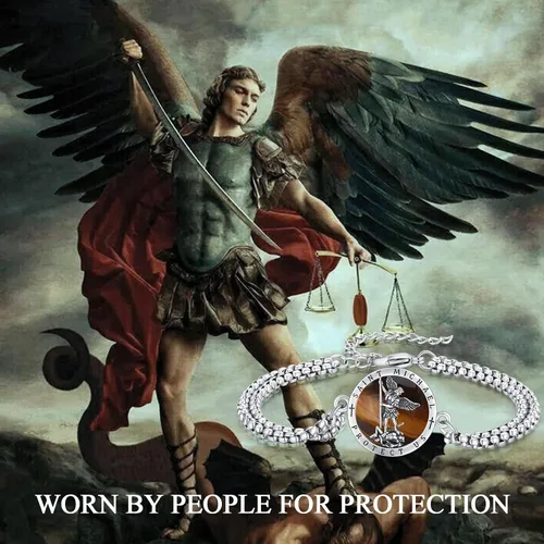 Vista 89 de Pulsera unisex de San Miguel/Cristóbal/Benedicto/Jude/José/Guadalupe/Ángel de la Guarda/Santa Muerte Pulsera de plata de ley 925 con cadena de doble