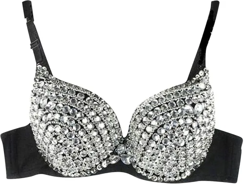 Vista 2 de haoricu Top corto de bustier con diamantes de imitación para mujer brasier sexy punk corsé para fiesta club deporte club club ropa de club
