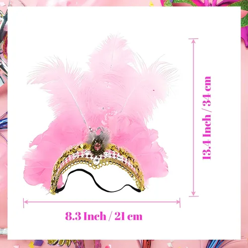Vista 2 de Mardi Gras Headband, Mardi Gras Headband for Women Girls Showgirl Carnival Feather Headpiece for Hawaii Costume Party