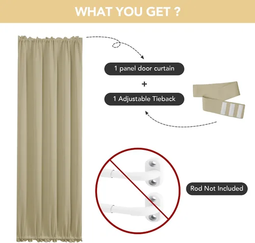Vista 6 de Deconovo Cortina opaca para puerta de vidrio y luces laterales, panel de privacidad con aislamiento térmico con doble bolsillo para barra y Beige