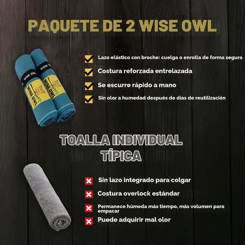 Vista 6 de Wise Owl Outfitters Microfiber Camping Towel - Quick Dry Towel for Travel, Backpacking, Hiking, Beach, Gym & Yoga - Compact, Fast Drying & Azul