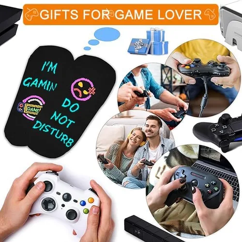 Vista 2 de Regalos para jugadores, calcetines divertidos para hombre regalo de cumpleaños para novio, adolescente, niños, papá, amantes de los juegos, Do Not