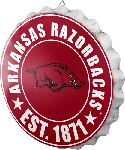 Vista 16 de foco Cartel de pared colgante con tapa de botella de metal con logotipo del equipo Texas A&M Aggies