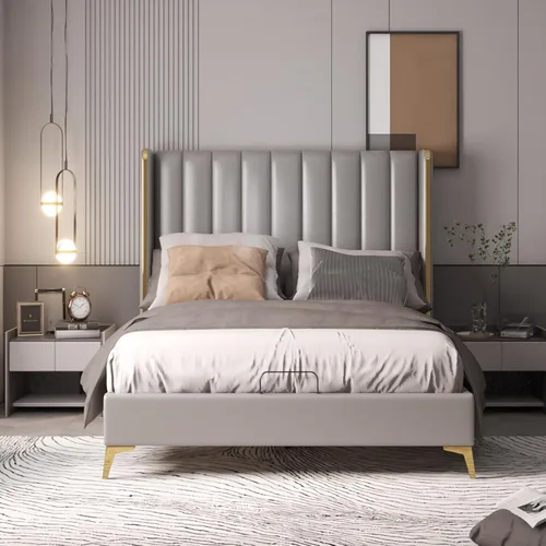 Vista 14 de Cama de plataforma de madera tamaño individual con luz LED integrada, cabecera de almacenamiento y barandilla, dormitorios adecuados para niños