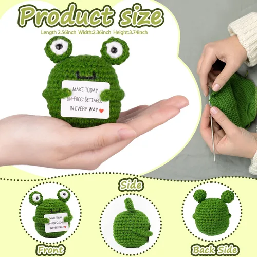 Vista 3 de DUQGUHO Figura de Rana Animales de Ganchillo Emocional Regalos de Ranas de Apoyo Divertidos Regalos de Vuelta al Cole Regalos Hechos a Mano Tejidos
