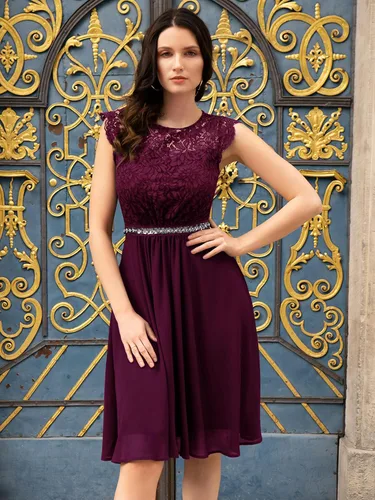 Vista 4 de MISSMAY Vestido de fiesta formal con cuentas de encaje floral elegante para mujer