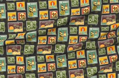 Vista 4 de Spoonflower Tela – Colección Surfing World de escala media retro de verano con ondas de playa impresas en tela de gasa, ropa de costura, vestidos