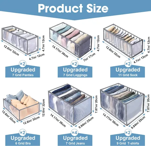 Vista 3 de 14 unidades de 6 tamaños diferentes mejorados, organizador de ropa para armario, organizador de jeans plegable para almacenamiento de pantalones