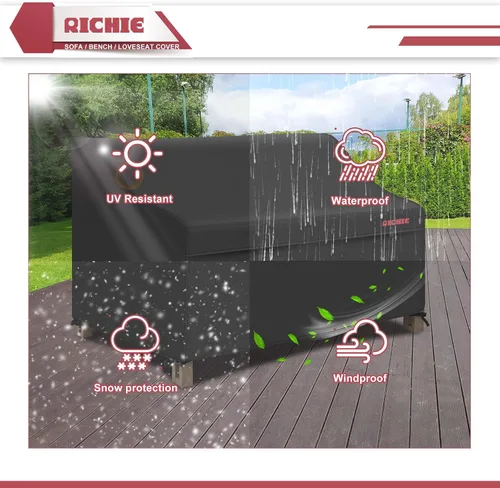 Vista 5 de RICHIE Funda Impermeable de Servicio Pesado para Sofá de Patio de 3 Plazas - Fundas para Muebles de Exterior para Sofá de Dos Plazas/Sofá