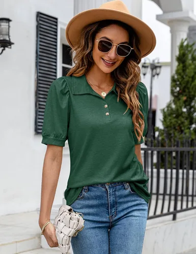 Vista 3 de LOMON Camisas polo para mujer, con cuello en V, manga corta, cuello en V, holgadas
