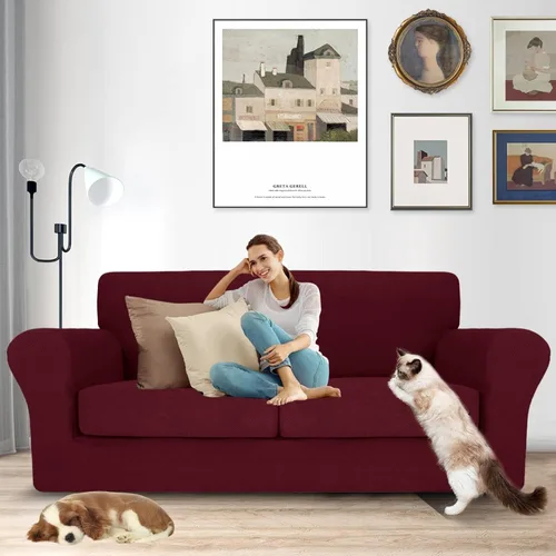 Vista 36 de MAXIJIN 2 piezas de fundas para silla con brazos, funda para silla de sofá para sala de estar, funda elástica para perros para una silla con 1 cojín