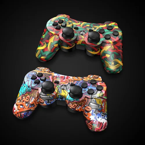 Vista 7 de Yinjie 2 Pack Wireless Controller for PS3, Compatible with Playstation 3, with 2 Charging Cables - Graffiti