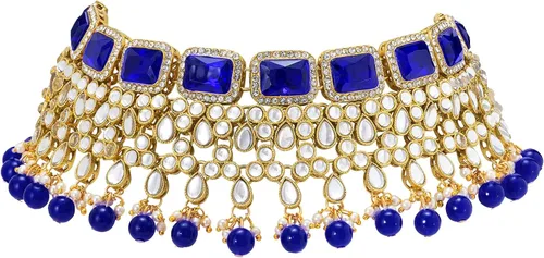 Vista 6 de Aheli Juego de collar largo Kundan chapado en oro para mujer