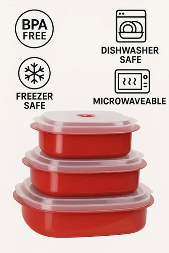 Vista 3 de Kit de 6 unidades de recipientes de cocina para microondas, vaporera y refrigerador, de Callypso Basics por Reston Lloyd, 1, Celeste