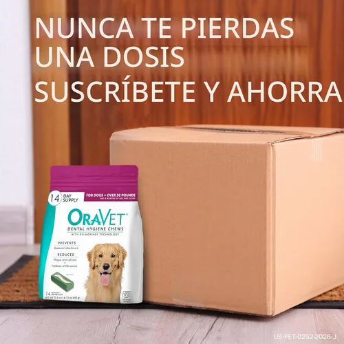Vista 9 de Oravet Masticables dentales para perros, masticables para cuidado y higiene oral (perros medianos, 25-50 lbs.) Bolsa morada, 14