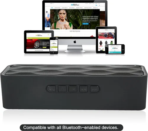 Vista 6 de Altavoz Bluetooth inalámbrico con ranura para tarjeta AUX/USB/TF, altavoz estéreo portátil para exteriores con audio HD, graves mejorados, Negro