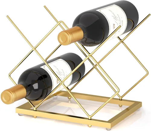 Vista 7 de Urban Deco Estante pequeño para 5 botellas, moderno almacenamiento de vino de alambre de metal para encimera, mesa, café, bar, cocina, color negro