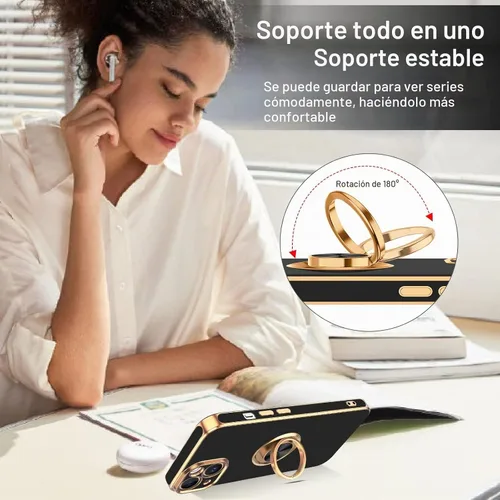 Vista 3 de VENINGO Funda para iPhone 14, funda para iPhone 14, ajuste delgado, suave soporte de anillo de 360° con base, compatible con soporte magnético