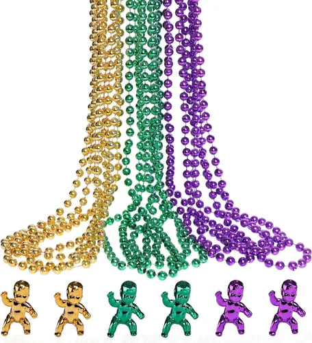 Vista 17 de ZZYFGH 12 Collares de Cuentas Negras, Collares de Cuentas de Navidad de 33'' 7mm, Disfraz de Collar de Cuentas de Mardi Gras Navidad, Accesorios
