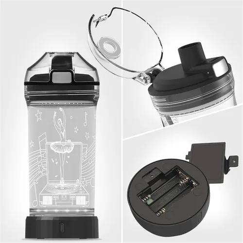 Vista 6 de YuanDian Botella de agua para niños con luz LED 3D - 14 onzas Tritan libre de BPA ecológica - 7 colores luz tazas de bebida geniales, regalo