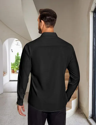 Vista 5 de COOFANDY Camisas de vestir para hombre, camisas de manga larga con botones, camisa formal de negocios