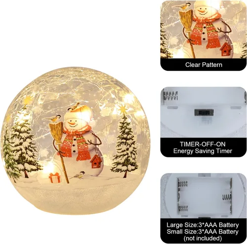 Vista 11 de YEAHOME Decoraciones de Navidad para interiores, juego de 3 bolas de cristal agrietadas de muñeco de nieve con luces LED, decoración del hogar
