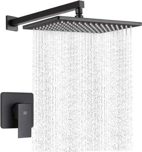 Vista 12 de Conjunto de llave de regadera color negro mate, sistema de regadera de lluvia para baño con cabezal de regadera de metal de acero inoxidable, kit