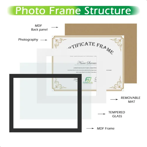 Vista 4 de FrameWorks - Paquete de 2 - Marcos clásicos de madera para documentos y diplomas de 8.5 x 11 pulgadas con vidrio templado - Negro