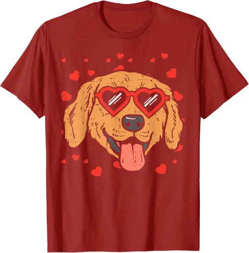 Vista 47 de Golden Retriever cara corazón gafas día de San Valentín perro regalo camiseta Negro