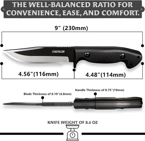 Vista 2 de OERLA TAC OLK-033RD Cuchillo para exteriores Hoja fija Camping Caza Supervivencia Campo Cuchillo 420HC Full Tang Steel con funda Kydex y clip