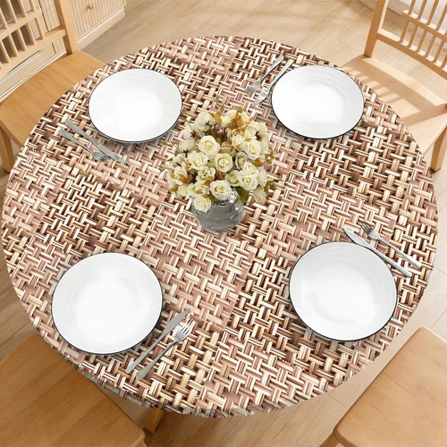 Vista 12 de Mantel redondo de tela ajustable de 42 pulgadas con bordes elásticos, impermeable, a prueba de aceite, lavable, para mesa de patio