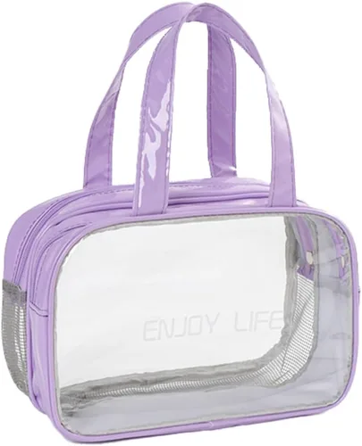 Vista 12 de Neceser de viaje, bolsa de aseo transparente con asa, bolsa de maquillaje impermeable para playa, viajes, gimnasio, Negro
