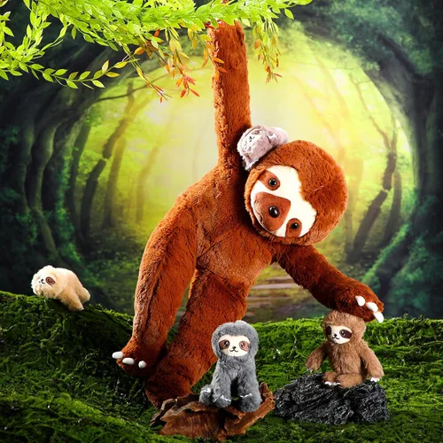 Vista 5 de Kasyat Juego de 5 juguetes de peluche de perezoso de 13 pulgadas con 4 lindos peluches de bebé en vientre con cremallera para niños, regalos
