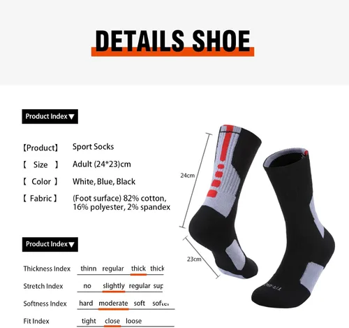 Vista 6 de Kickticks Calcetines de baloncesto, 3 pares de calcetines de compresión acolchados de media pantorrilla para hombres, niños, mujeres y niñas