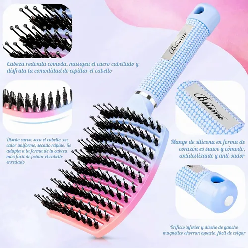 Vista 18 de Bsisme Juego de cepillos para el cabello, cepillo desenredante de Azul y morado.