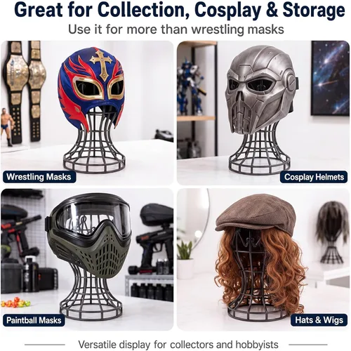Vista 6 de 6 Pack Freestanding Mask Display Stands for Lucha Cosplay Helmet, Grey