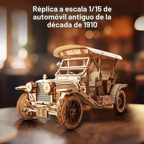 Vista 2 de ROKR Rompecabezas de Madera 3D Kits de Modelos de Coche para Construir para Adultos, Kit de Construcción de Modelos de Coche Vintage a Escala 1:15