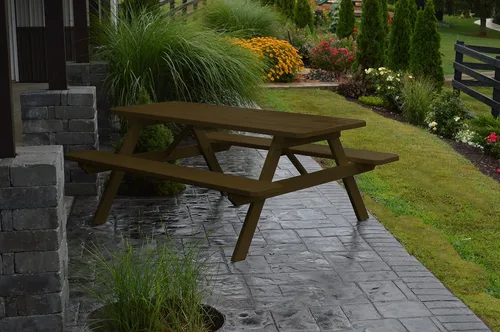 Vista 7 de Amish-Made - Mesa de picnic rectangular de pino para exteriores de 44 pulgadas con bancos adjuntos, color negro Negro (Black Paint)