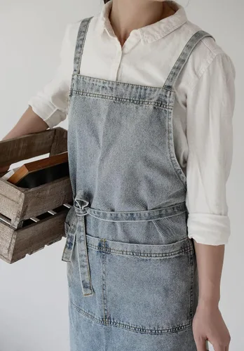 Vista 42 de Jeelow Delantal de cocina de algodón o sarga de algodón para hombres y mujeres, ajustable con bolsillos ajustables