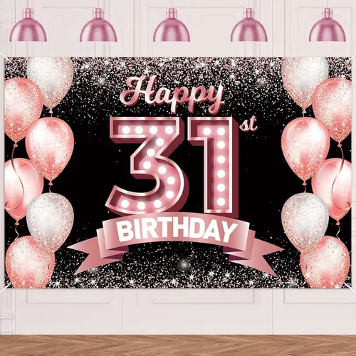 Vista 264 de Cartel de feliz cumpleaños décimo oro rosa, telón de fondo, saludos a 10 años, globos de confeti, decoración temática para niñas de 10 años